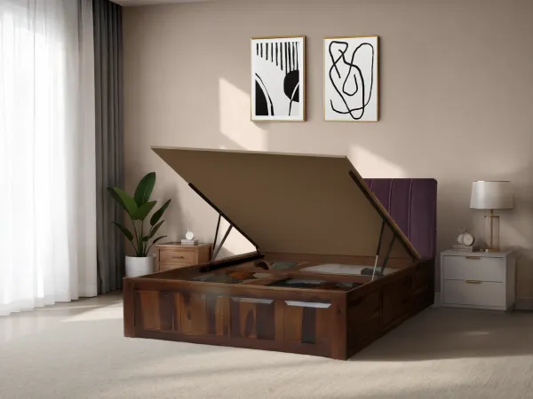Regal Queen Hydraulic Storage Bed Bed in Chocolate Leatherite